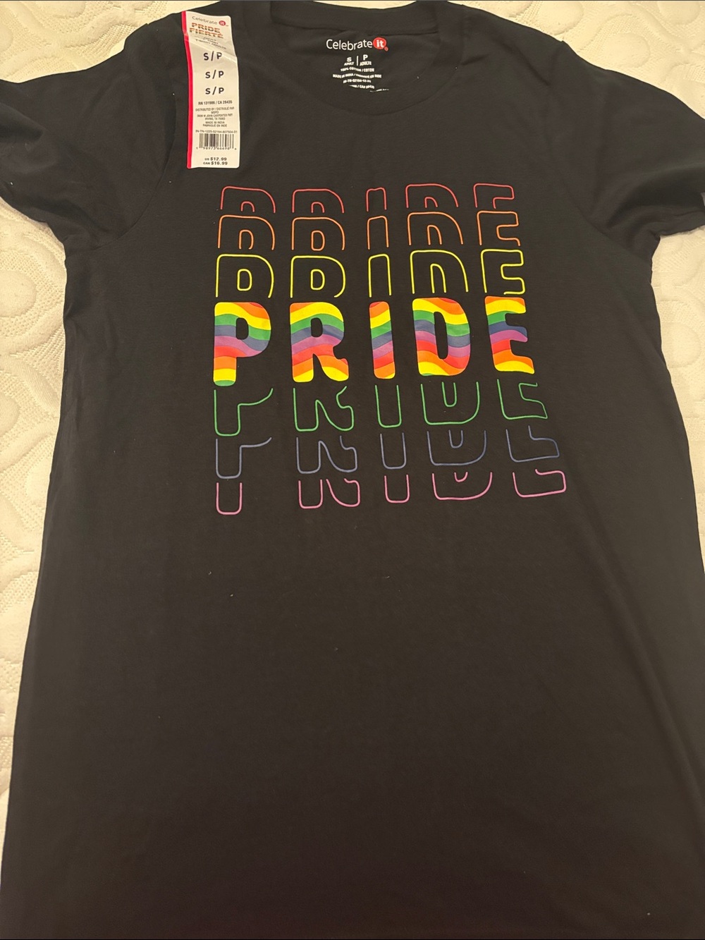 Celebrate It Black Short-Sleeve Tee with Rainbow PRIDE Graphic